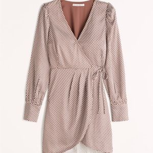 Long-Sleeve Satin Wrap Mini Dress